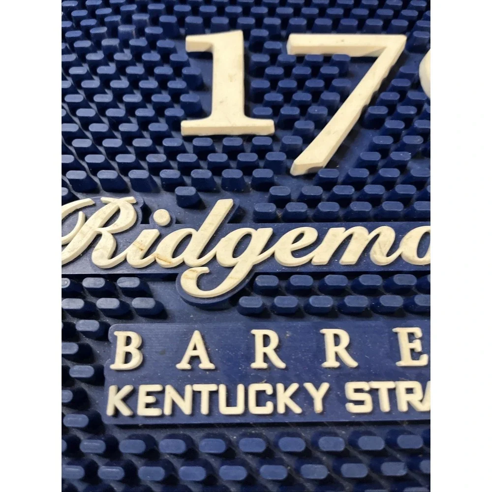 Ridgemont Reserve Bar Mat Blue 11x13 White Lettering Barrel Select Whiskey